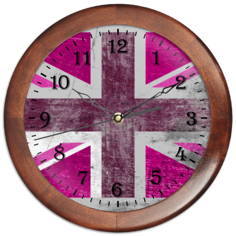 цена Printio Часы круглые из дерева Розовый флаг британии