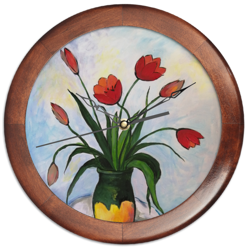 цена Printio Часы круглые из дерева Букет тюльпанов