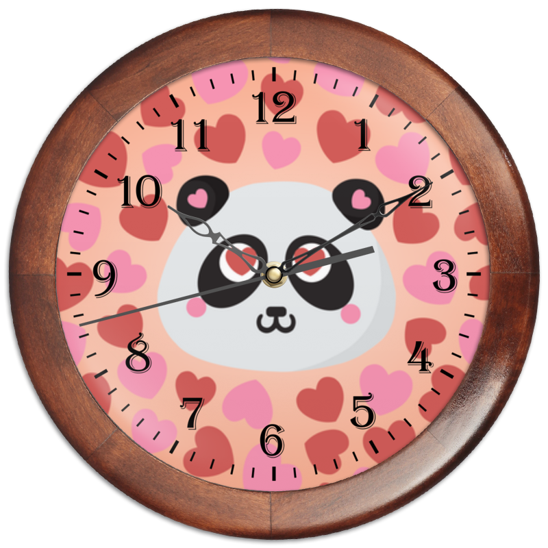 Printio Часы круглые из дерева Влюбленная панда