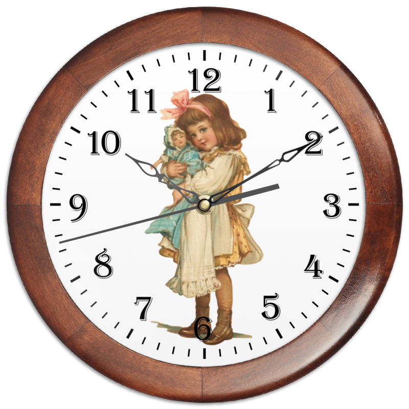 Printio Часы круглые из дерева Девочка с куклой.
