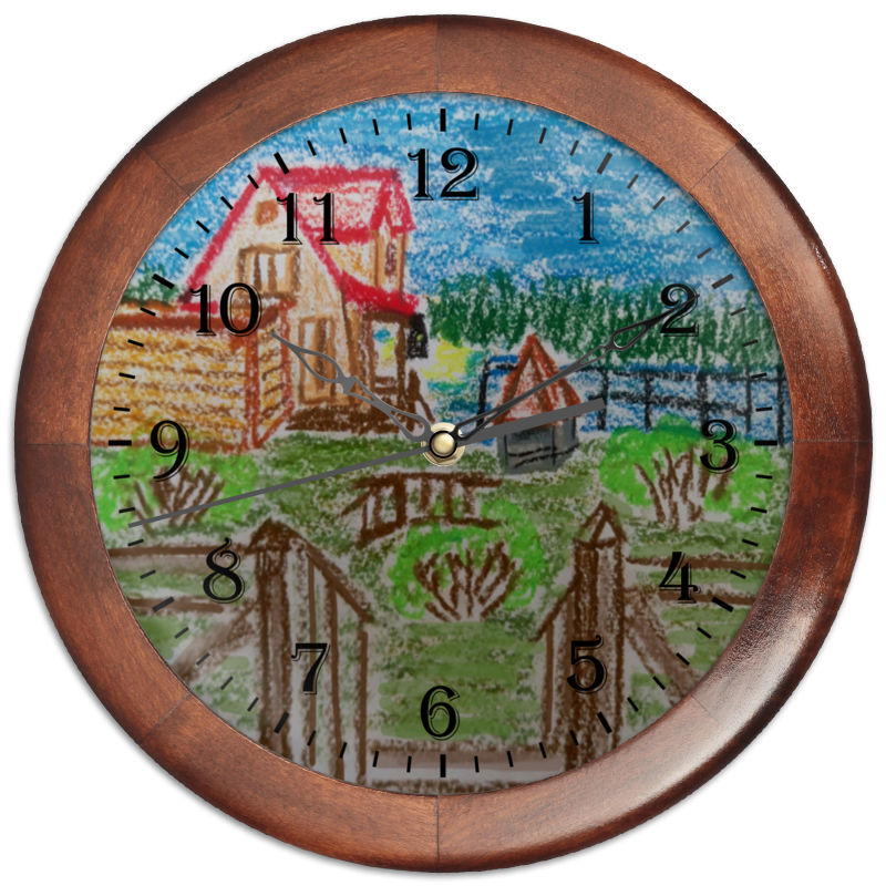 Printio Часы круглые из дерева Домик в деревне солнышко и зверята в деревне