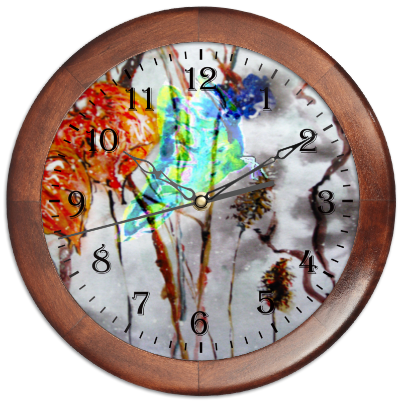 Printio Часы круглые из дерева Физалис и бабочка