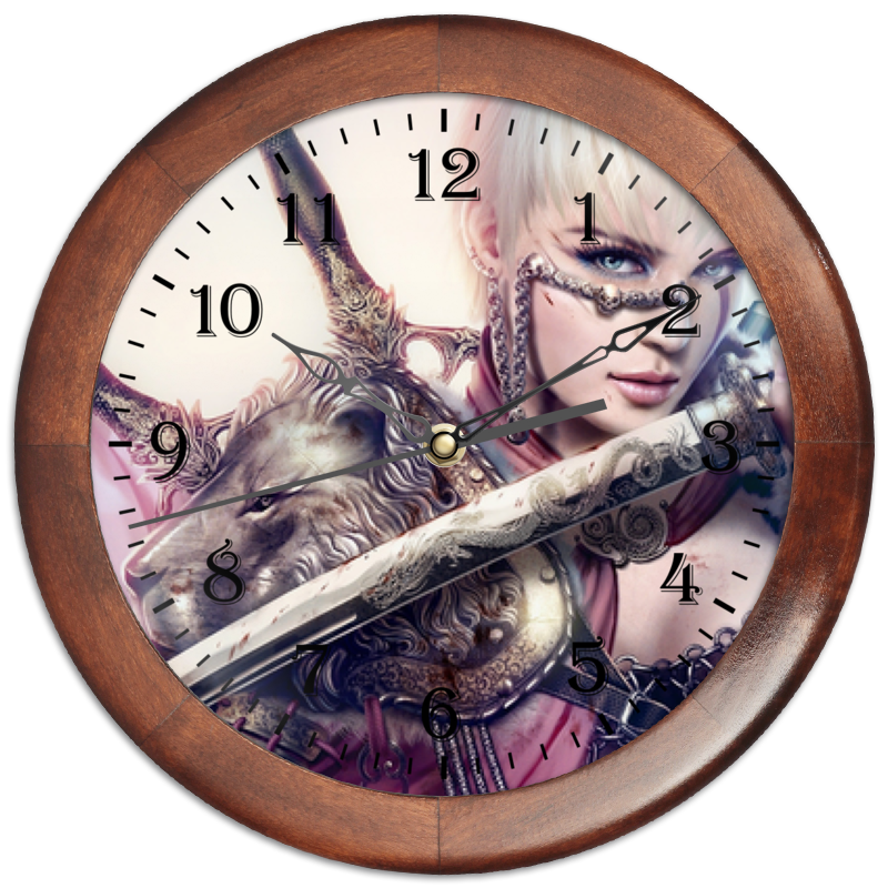 Printio Часы круглые из дерева Дева-воительница