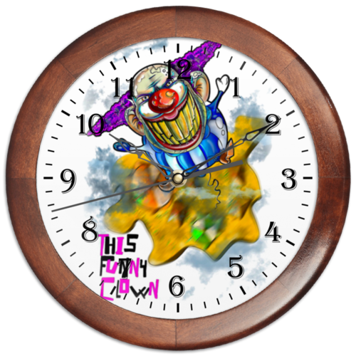 Заказать часы для офиса в Москве. Часы круглые из дерева Смешной клоун от Leichenwagen - готовые дизайны и нанесение принтов.