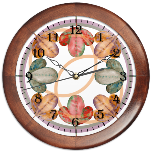 Заказать часы для офиса в Москве. Часы круглые из дерева Осенний лиственный узор. от Mint Cat - готовые дизайны и нанесение принтов.