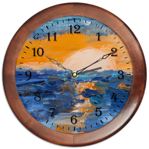 Заказать часы для офиса в Москве. Часы круглые из дерева Часы "Закат у Лиепаи" от evgeny.art - готовые дизайны и нанесение принтов.
