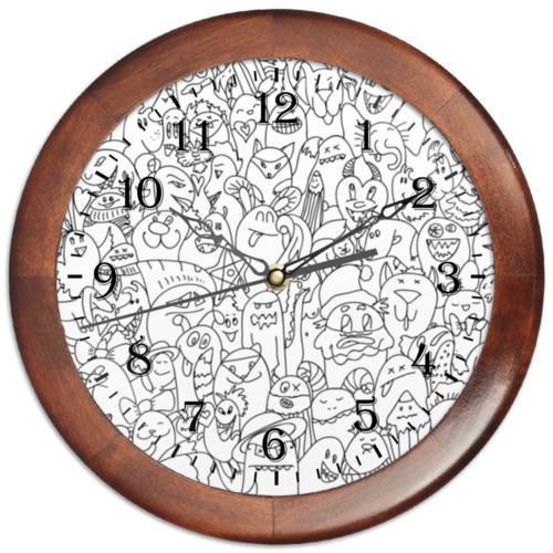 Заказать часы для офиса в Москве. Часы круглые из дерева дуд монстры от Игма - готовые дизайны и нанесение принтов.
