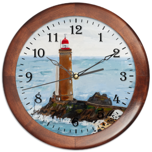 Заказать часы для офиса в Москве. Часы круглые из дерева Маяк Petit Minou от evgeny.art - готовые дизайны и нанесение принтов.