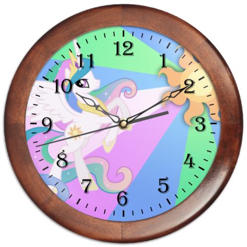 Заказать часы для офиса в Москве. Часы круглые из дерева Princess Celestia Color Line от shadow_dash - готовые дизайны и нанесение принтов.
