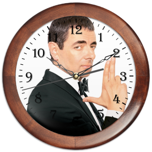 Заказать часы для офиса в Москве. Часы круглые из дерева Роуэн Аткинсон от 1686430@mail.ru - готовые дизайны и нанесение принтов.