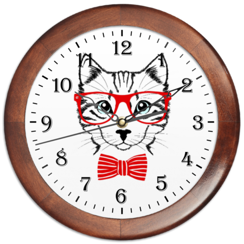 Заказать часы для офиса в Москве. Часы круглые из дерева Кошка от YellowCloverShop - готовые дизайны и нанесение принтов.