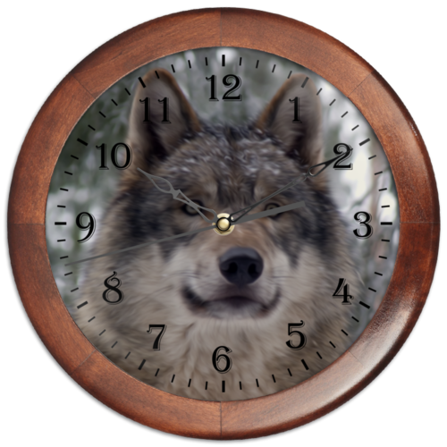 Заказать часы для офиса в Москве. Часы круглые из дерева Волк в лесу от weeert - готовые дизайны и нанесение принтов.