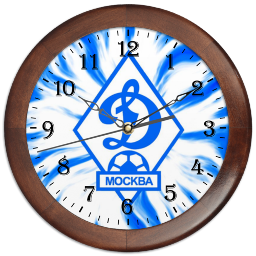 Заказать часы для офиса в Москве. Часы круглые из дерева FC Dinamo от 100pari - готовые дизайны и нанесение принтов.