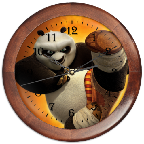 Заказать часы для офиса в Москве. Часы круглые из дерева Кунг-фу панда от skynatural - готовые дизайны и нанесение принтов.