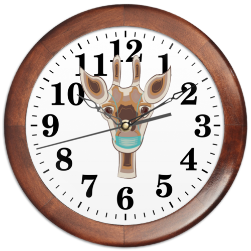 Заказать часы для офиса в Москве. Часы круглые из дерева  Жираф в маске от Stil na yarkosti - готовые дизайны и нанесение принтов.