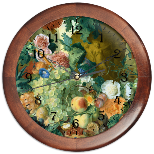 Заказать часы для офиса в Москве. Часы круглые из дерева Фрукты и цветы (Ян ван Хёйсум) от trend - готовые дизайны и нанесение принтов.