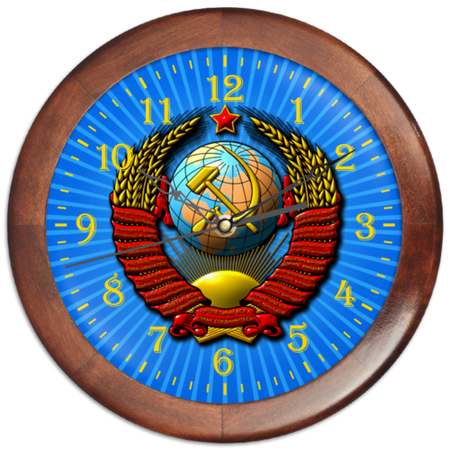 Заказать часы для офиса в Москве. Часы круглые из дерева USSR 3D от balden - готовые дизайны и нанесение принтов.