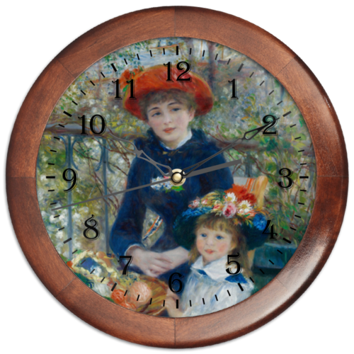 Заказать часы для офиса в Москве. Часы круглые из дерева Две сестры (На террасе) (Пьер Огюст Ренуар) от trend - готовые дизайны и нанесение принтов.
