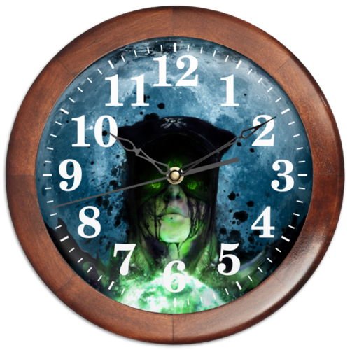 Заказать часы для офиса в Москве. Часы круглые из дерева Колдунья от Дана Столыпина - готовые дизайны и нанесение принтов.