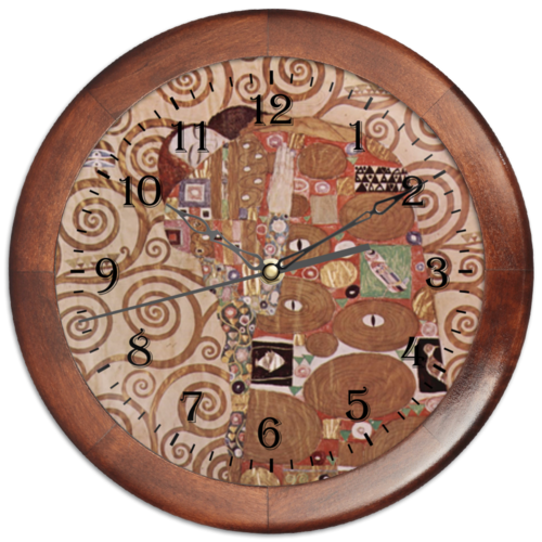 Заказать часы для офиса в Москве. Часы круглые из дерева Свершение (Густав Климт) от trend - готовые дизайны и нанесение принтов.