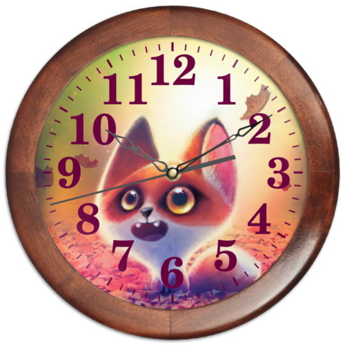 Заказать часы для офиса в Москве. Часы круглые из дерева Лисенок от Дана Столыпина - готовые дизайны и нанесение принтов.