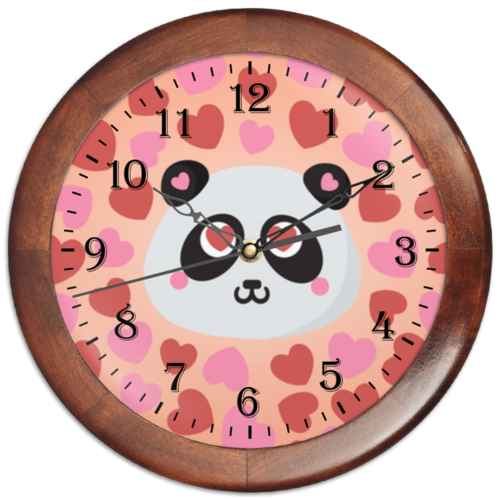 Заказать часы для офиса в Москве. Часы круглые из дерева Влюбленная панда от Ordwen - готовые дизайны и нанесение принтов.
