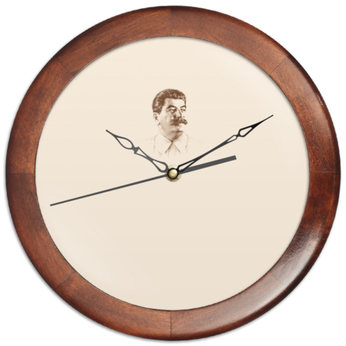 Заказать часы для офиса в Москве. Часы круглые из дерева Сталин от Рустам Юсупов - готовые дизайны и нанесение принтов.