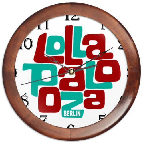Заказать часы для офиса в Москве. Часы круглые из дерева Lollapalooza Berlin от MInMlz - готовые дизайны и нанесение принтов.