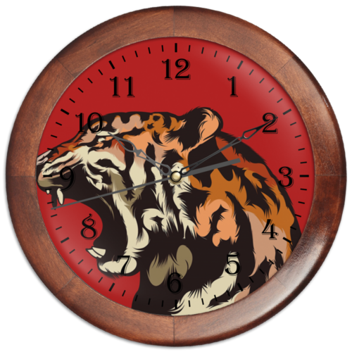 Заказать часы для офиса в Москве. Часы круглые из дерева Тигр арт от Leichenwagen - готовые дизайны и нанесение принтов.