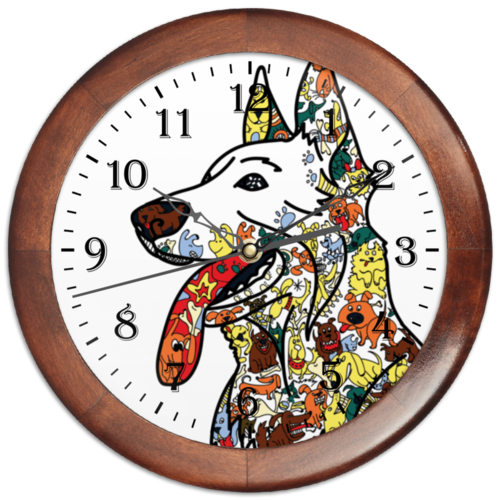 Заказать часы для офиса в Москве. Часы круглые из дерева забавные собаки от Игма - готовые дизайны и нанесение принтов.