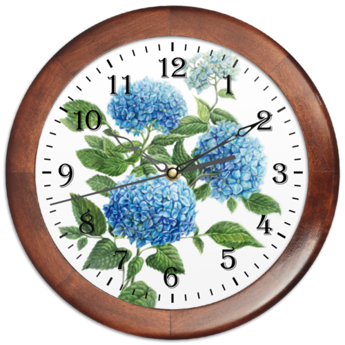 Заказать часы для офиса в Москве. Часы круглые из дерева Голубая гортензия от Julissa_limejuice - готовые дизайны и нанесение принтов.