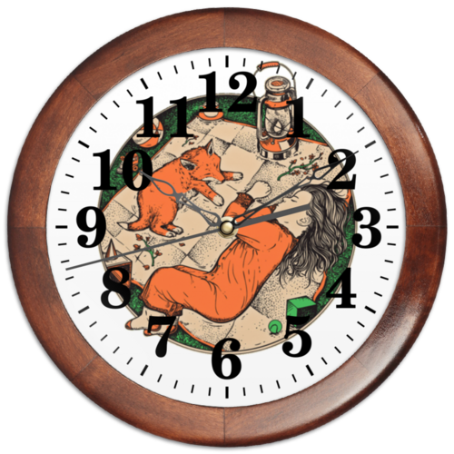 Заказать часы для офиса в Москве. Часы круглые из дерева Сладкий сон от Leichenwagen - готовые дизайны и нанесение принтов.