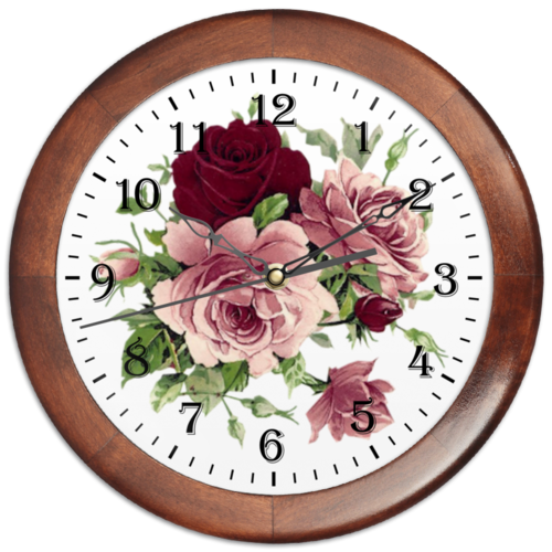 Заказать часы для офиса в Москве. Часы круглые из дерева Flowers от cristinavirginia - готовые дизайны и нанесение принтов.
