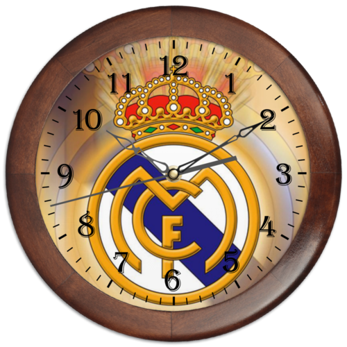 Заказать часы для офиса в Москве. Часы круглые из дерева FC Real Madrid от 100pari - готовые дизайны и нанесение принтов.