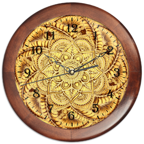 Заказать часы для офиса в Москве. Часы круглые из дерева Золотой циферблат от Achadidi.printio.ru  - готовые дизайны и нанесение принтов.