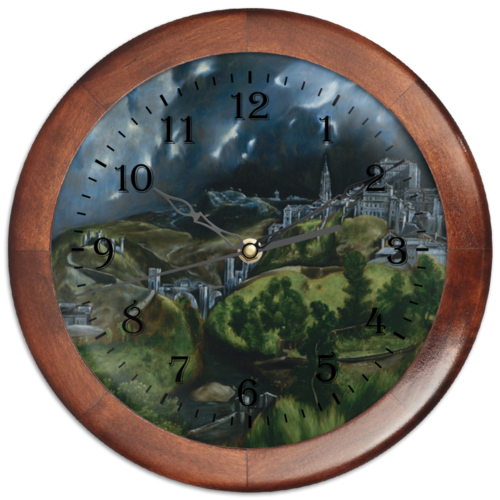 Заказать часы для офиса в Москве. Часы круглые из дерева Вид Толедо (картина Эль Греко) от trend - готовые дизайны и нанесение принтов.