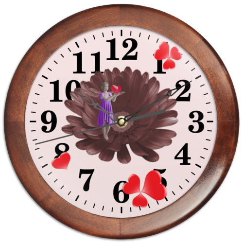 Заказать часы для офиса в Москве. Часы круглые из дерева Влюблённая фея от Тари  Танте - готовые дизайны и нанесение принтов.
