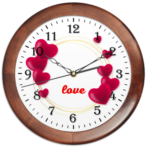 Заказать часы для офиса в Москве. Часы круглые из дерева Любовная надпись. от DEPALL - готовые дизайны и нанесение принтов.