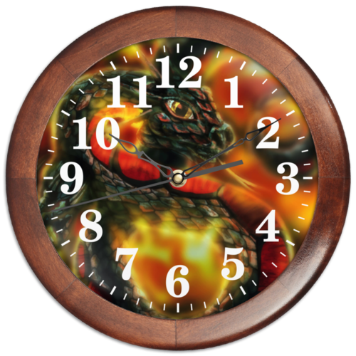 Заказать часы для офиса в Москве. Часы круглые из дерева Dragon Fire от Дана Столыпина - готовые дизайны и нанесение принтов.