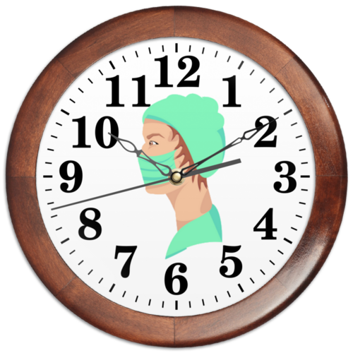 Заказать часы для офиса в Москве. Часы круглые из дерева  Медицинский работник в маске от Stil na yarkosti - готовые дизайны и нанесение принтов.