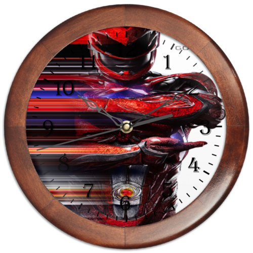 Заказать часы для офиса в Москве. Часы круглые из дерева Могучие рейнджеры от EDJEY  - готовые дизайны и нанесение принтов.