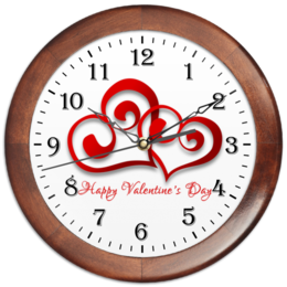 Заказать часы для офиса в Москве. Часы круглые из дерева Happy Valentine's Day от Leichenwagen - готовые дизайны и нанесение принтов.