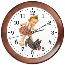 Заказать часы для офиса в Москве. Часы круглые из дерева Девочка играющая с собакой. от Александр Попов - готовые дизайны и нанесение принтов.