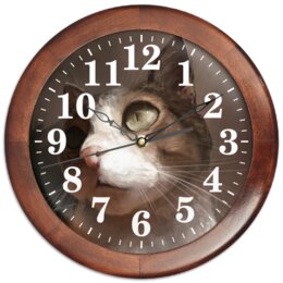 Заказать часы для офиса в Москве. Часы круглые из дерева Котик от Дана Столыпина - готовые дизайны и нанесение принтов.