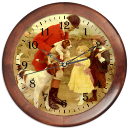 Заказать часы для офиса в Москве. Часы круглые из дерева Собаки егеря от Apfelbaum - готовые дизайны и нанесение принтов.