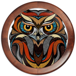 Заказать часы для офиса в Москве. Часы круглые из дерева Wooden Absrtact Owl от ramzan - готовые дизайны и нанесение принтов.