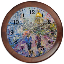 Заказать часы для офиса в Москве. Часы круглые из дерева Питерский дождь от rikart - готовые дизайны и нанесение принтов.