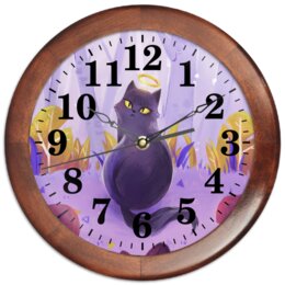Заказать часы для офиса в Москве. Часы круглые из дерева Святой кот от Дана Столыпина - готовые дизайны и нанесение принтов.