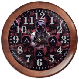 Заказать часы для офиса в Москве. Часы круглые из дерева Игра в кальмара от Дана Столыпина - готовые дизайны и нанесение принтов.