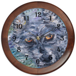 Заказать часы для офиса в Москве. Часы круглые из дерева Волчья охота от rikart - готовые дизайны и нанесение принтов.